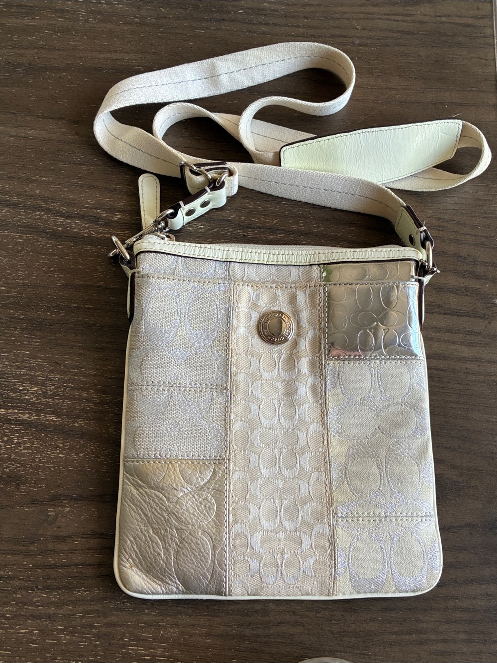 Coach signature white/silver Patchwork Crossbody Bag